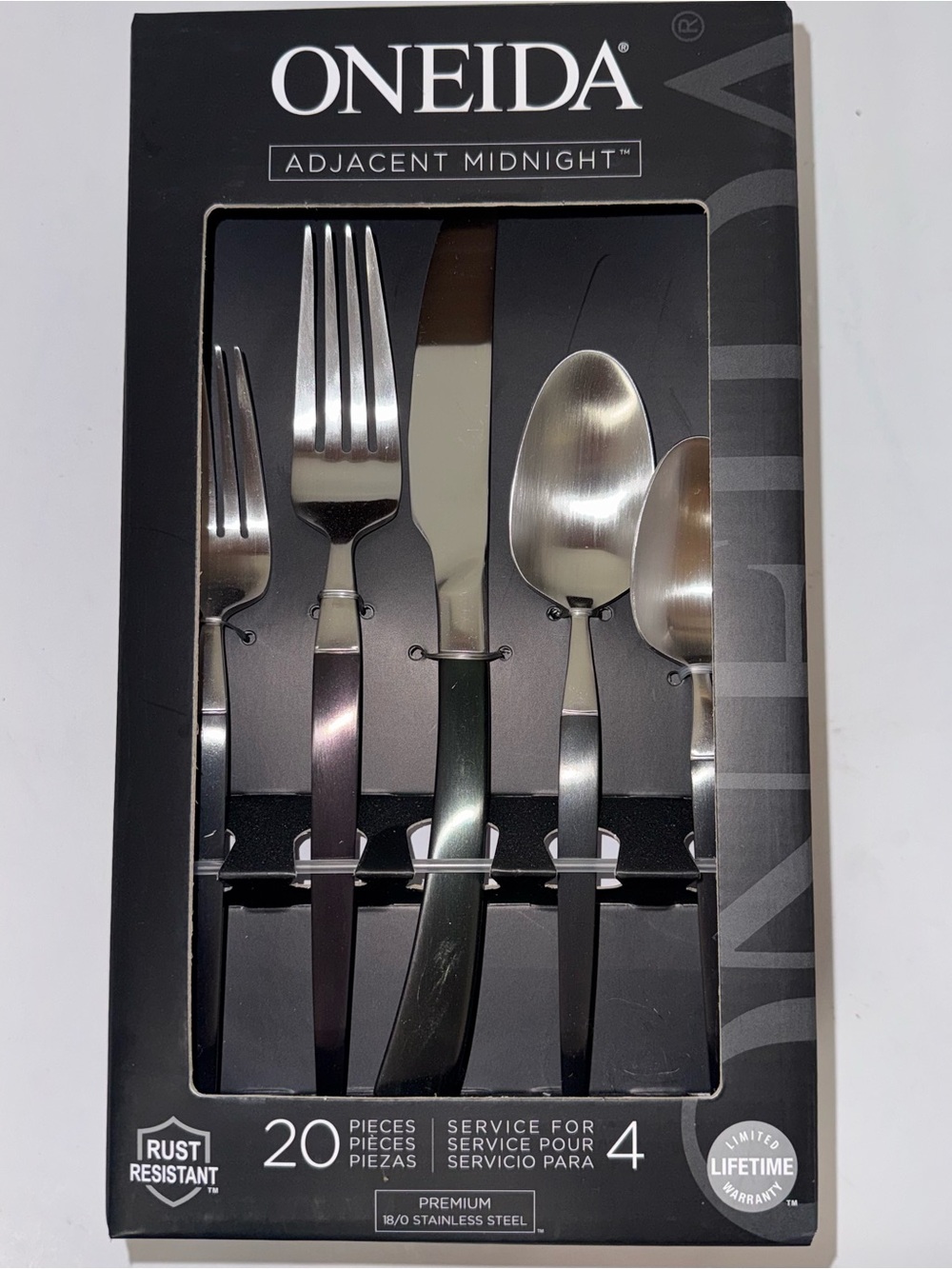 Oneida Adjacent Midnight 20-Piece Flatware Set Service for 4 Stainless Steel